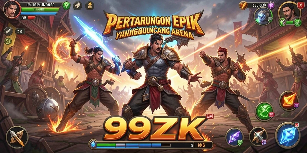 Tangkapan layar <strong>99ZK</strong> menampilkan aksi pertarungan yang mendebarkan.