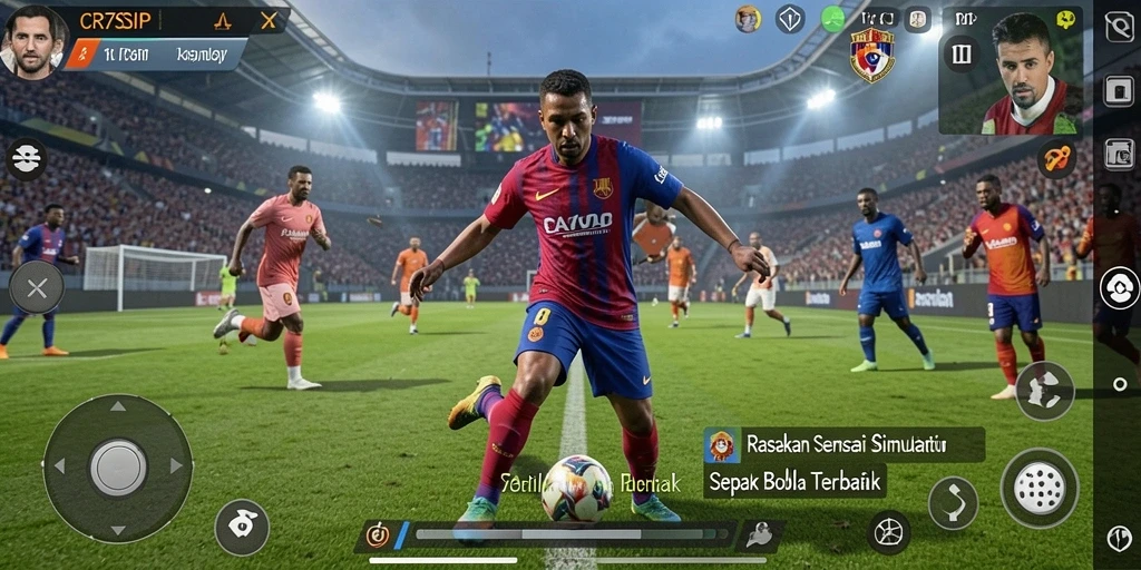 Tampilan gameplay menarik dalam CR7SIP dengan aksi pertandingan sepak bola.