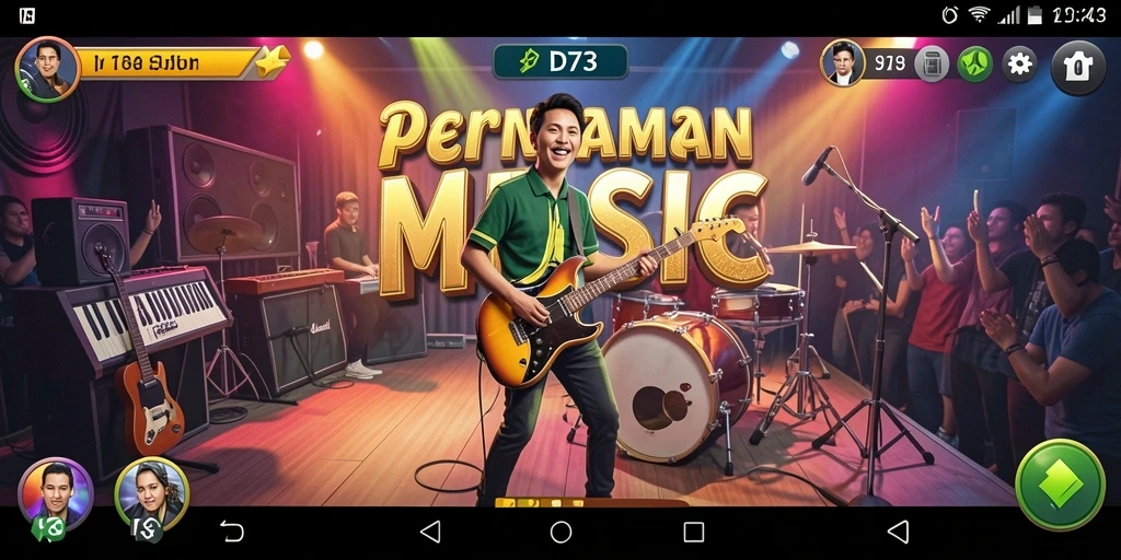 Tampilan gameplay D73 yang menarik dengan interaksi musik yang menyenangkan.