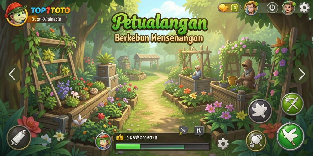 Tampilan permainan TOP1TOTO menunjukkan ladang yang subur dan hewan ternak yang bahagia.